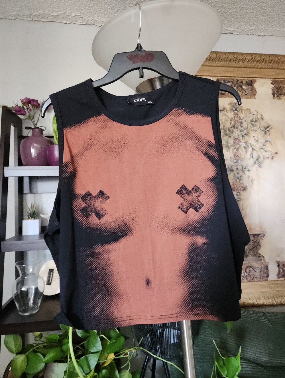 Cider Black Crop Tank with Rust Torso Graphic 2Xl